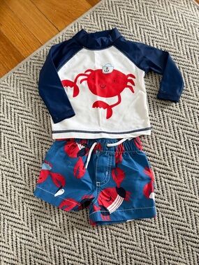 Baby Crab Rash Guard Set - Navy, White & Red